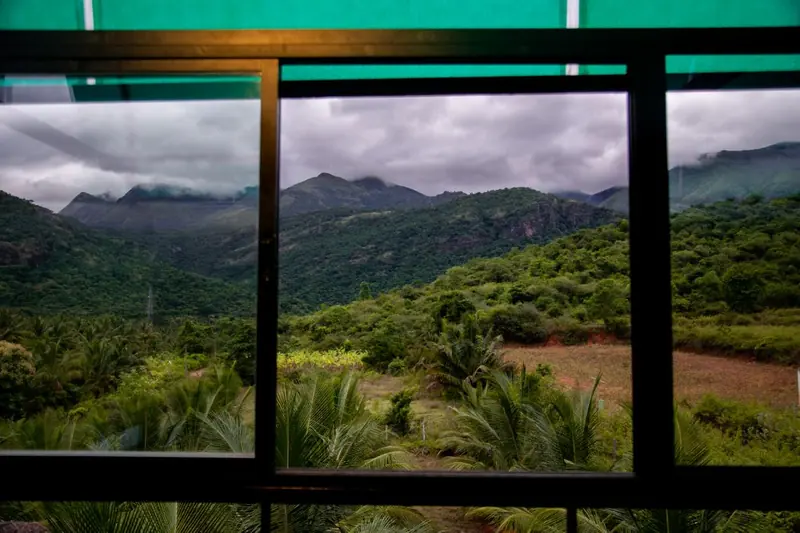 View of the Western Ghats framed by the sit-out window